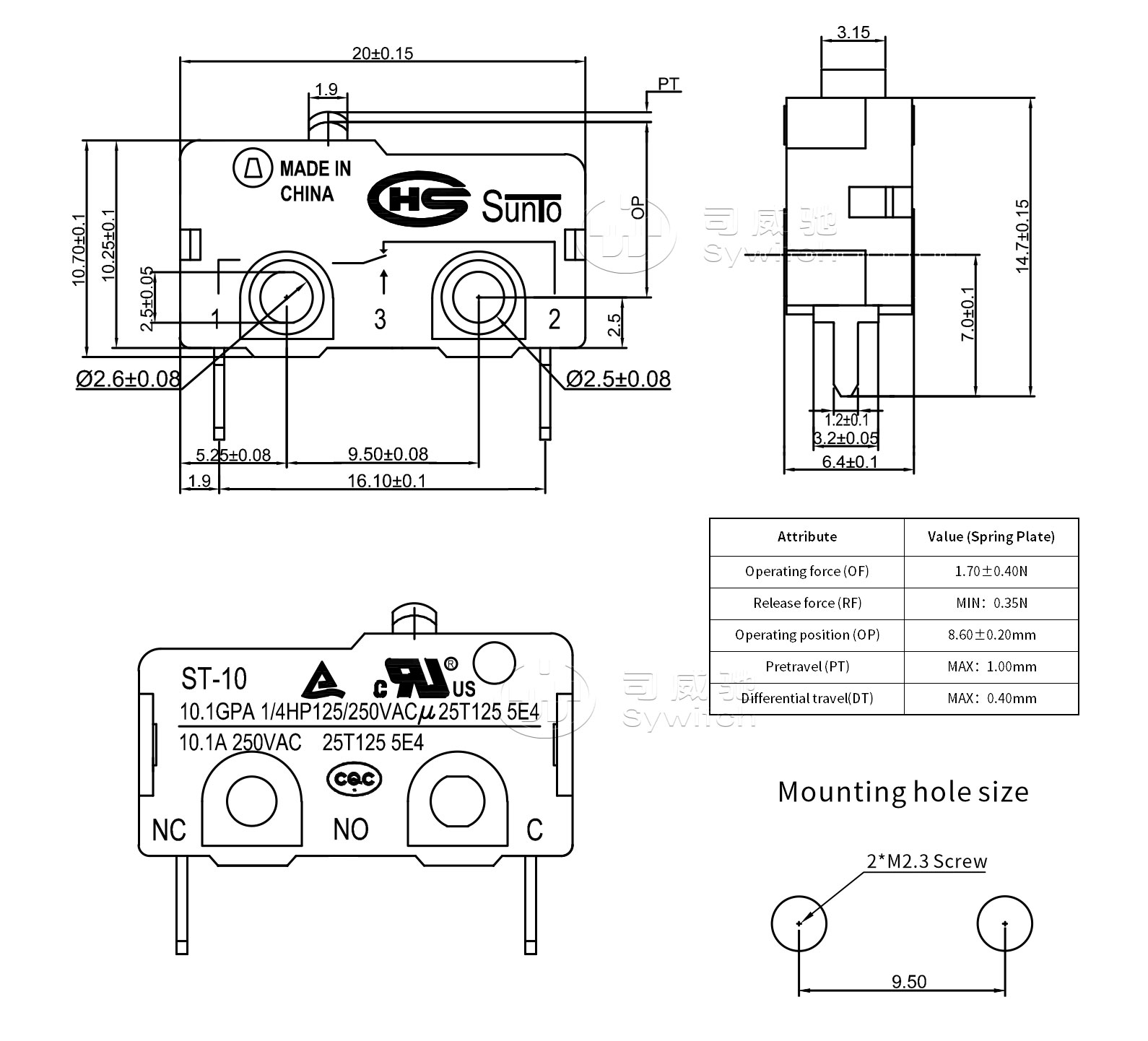 PCB terminal 10.1A SPST-NC micro switch (5)